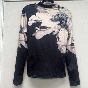 Women's Unbranded Black Beige Floral Long Sleeve Tee M